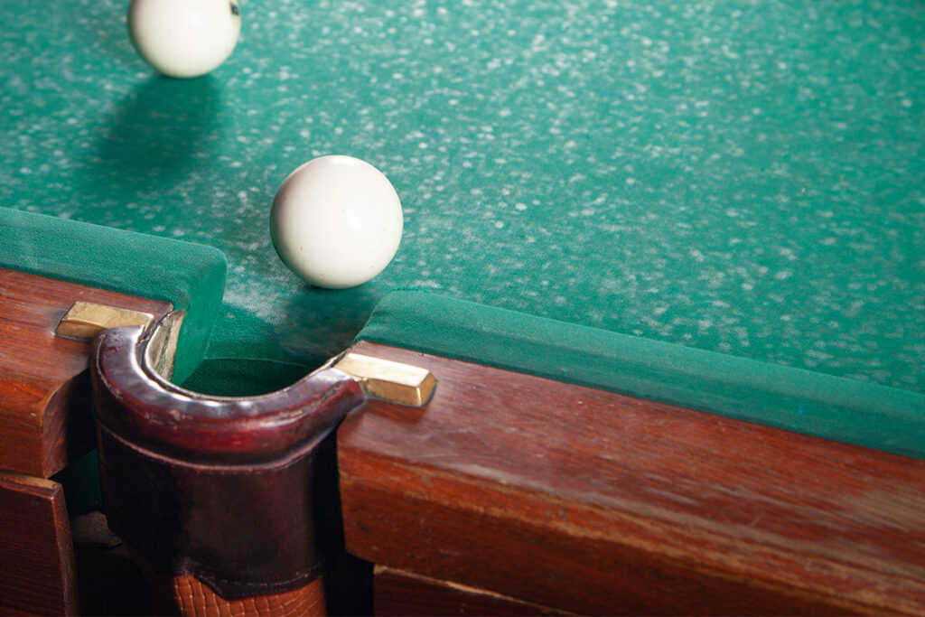 Billiard on table. Cue and balls